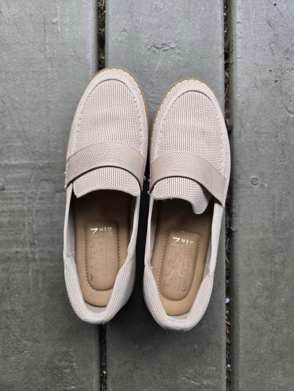 Taryn Rose Knit Slip-On Loafers in Beige